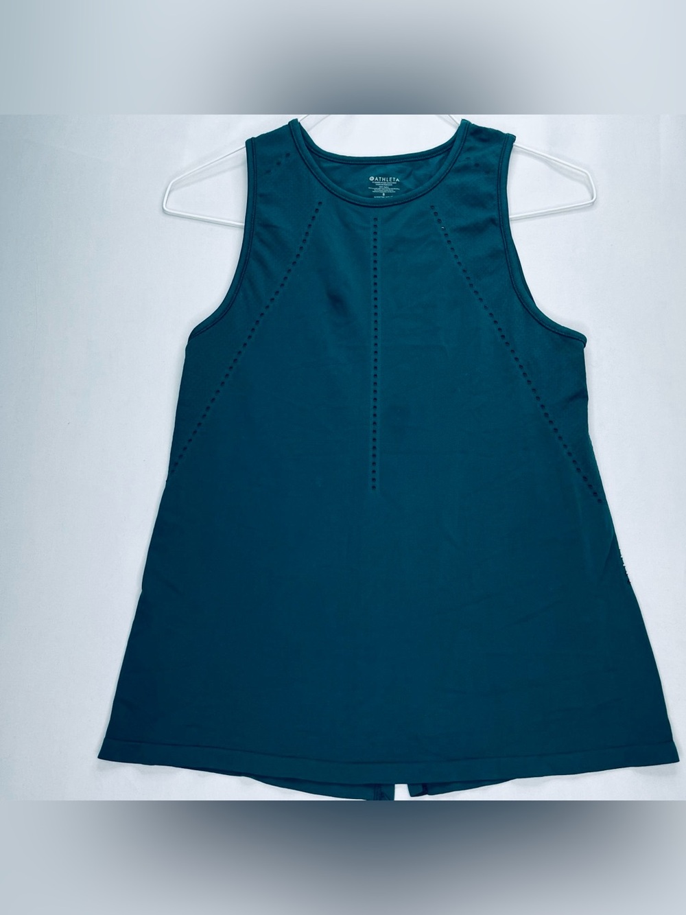 Athleta Teal Laser Cut Open Back Performance Tank Top Small Yoga Running Active